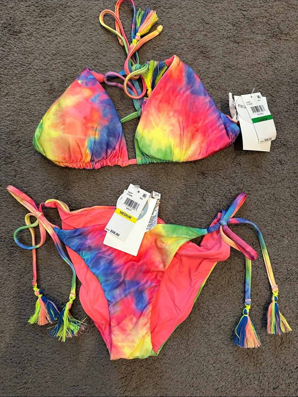 BECCA Rainbow Tie-Dye Tassel String Bikini